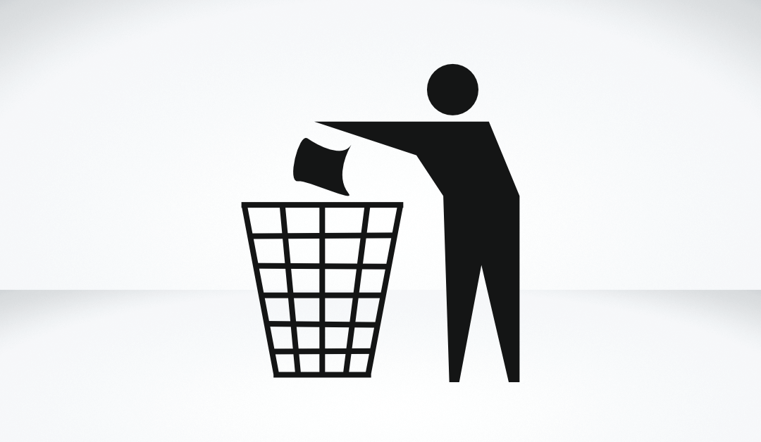 Stylized person throwing away some paper. Symbolizes deleting digital files.